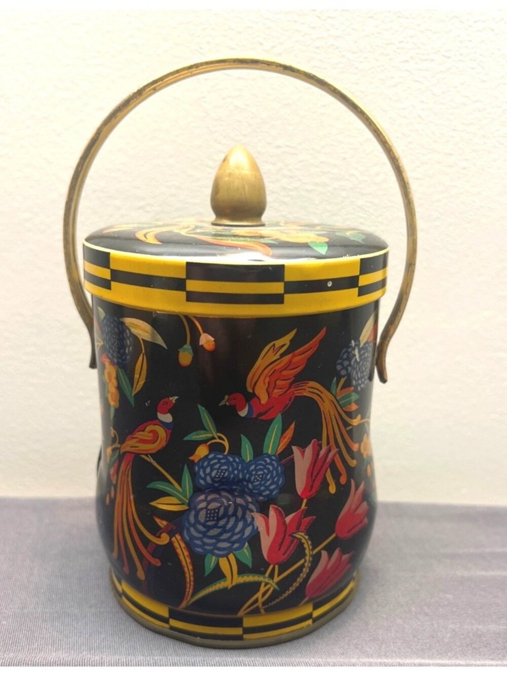 Vintage Murray Allen Royal Crown Confections Candy Tin Handle Lid Toleware